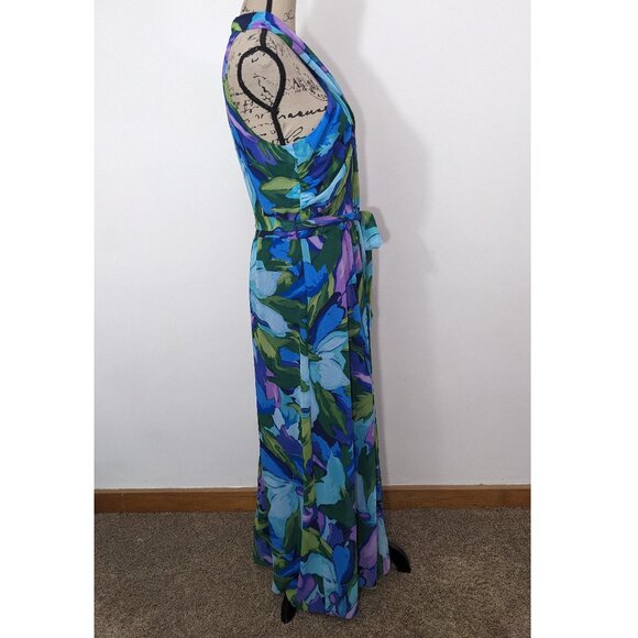 NWT London Times Crisscross Wrap-Neck Halter Maxi Dress Aqua Royal Size 12 - Picture 12 of 15